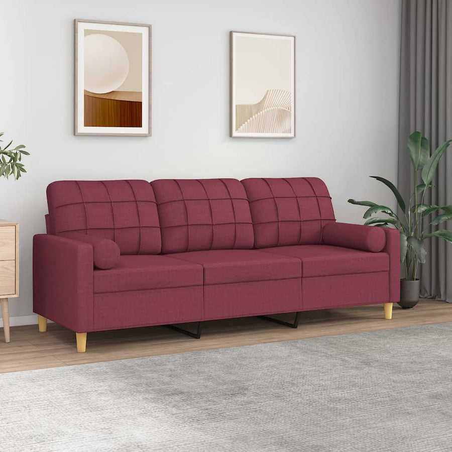 Driezitsbank Met Sierkussens Stof 180 cm Wijnrood