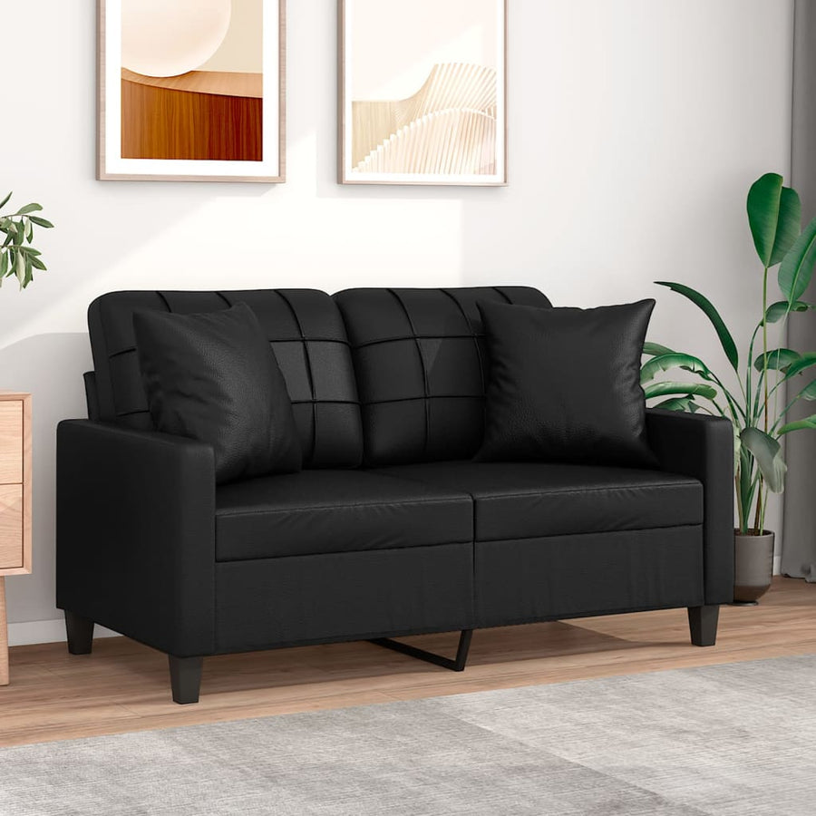 Tweezitsbank Met Sierkussens Kunstleer 120 cm Zwart