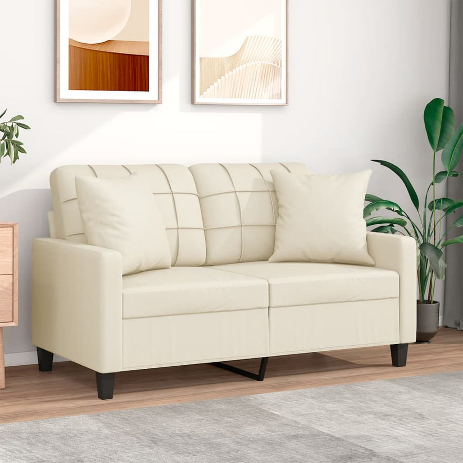 Tweezitsbank Met Sierkussens Kunstleer Kleurig 120 cm Crème