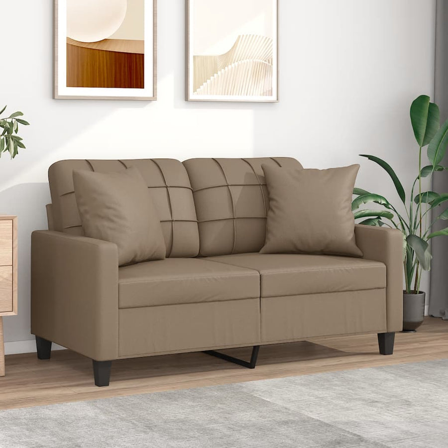 Tweezitsbank Met Sierkussens Kunstleer Kleurig 120 cm Cappuccino