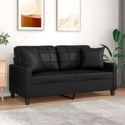 Two-seater sofa with throw pillows 140 cm faux leather black