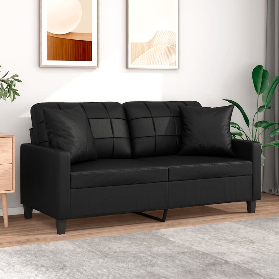 Tweezitsbank Met Sierkussens Kunstleer 140 cm Zwart