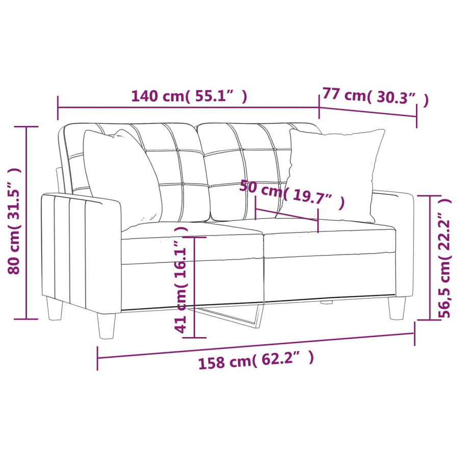 Tweezitsbank Met Sierkussens Kunstleer 140 cm Grijs