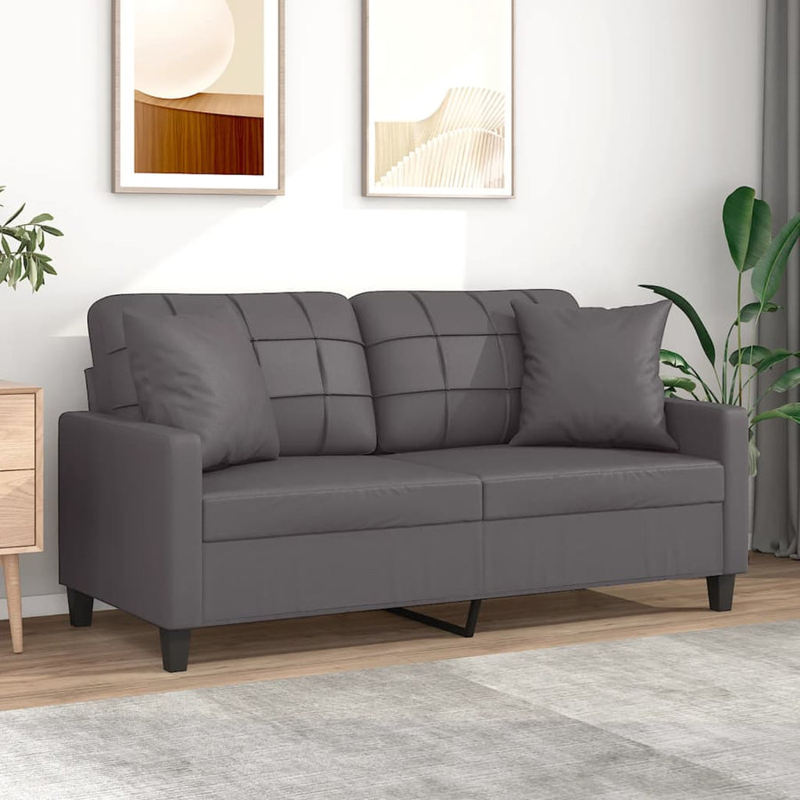 Tweezitsbank Met Sierkussens Kunstleer 140 cm Grijs