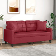 Two-seater sofa with throw pillows 140 cm faux leather wine red