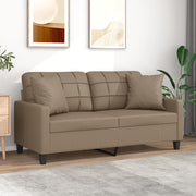 Two-seater sofa with throw pillows 140 cm faux leather cappuccino color