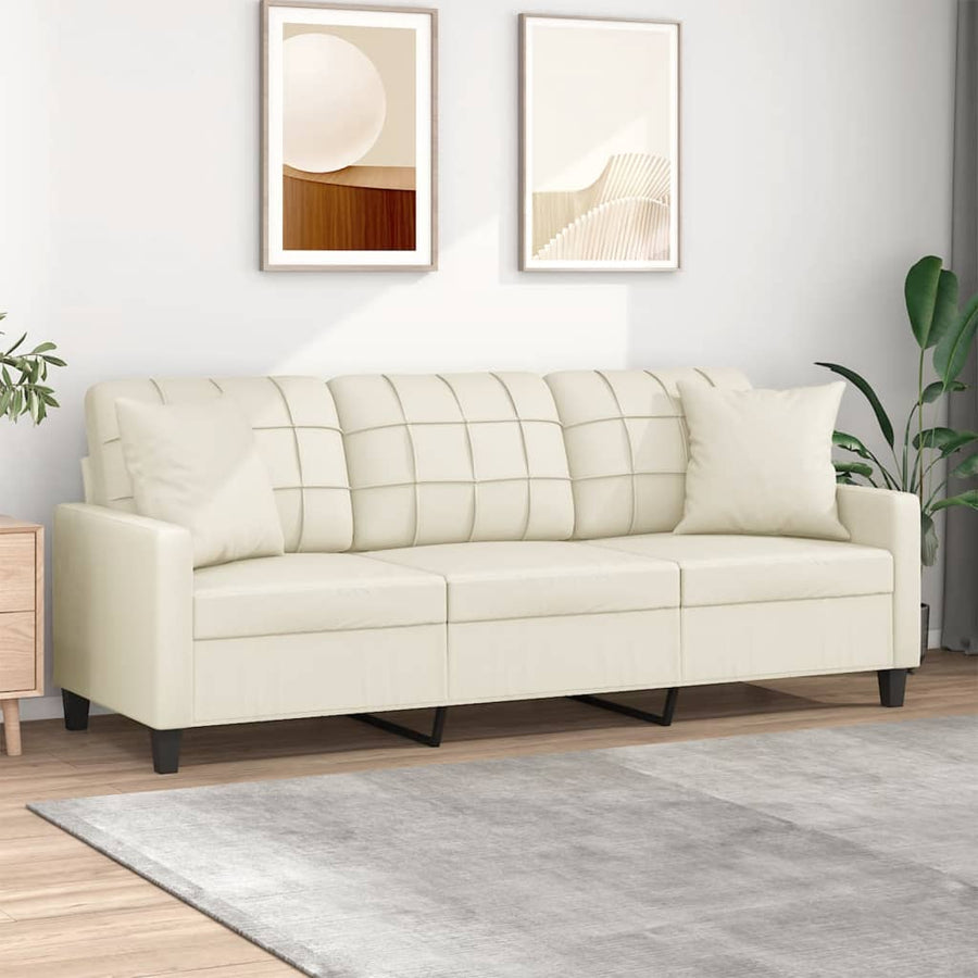 Driezitsbank Met Sierkussens Kunstleer Kleurig 180 cm Crème