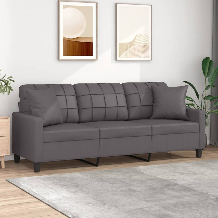 Driezitsbank Met Sierkussens Kunstleer 180 cm Grijs