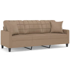 Three-seater sofa with decorative pillows, 180 cm, imitation leather, cappuccino-colored
