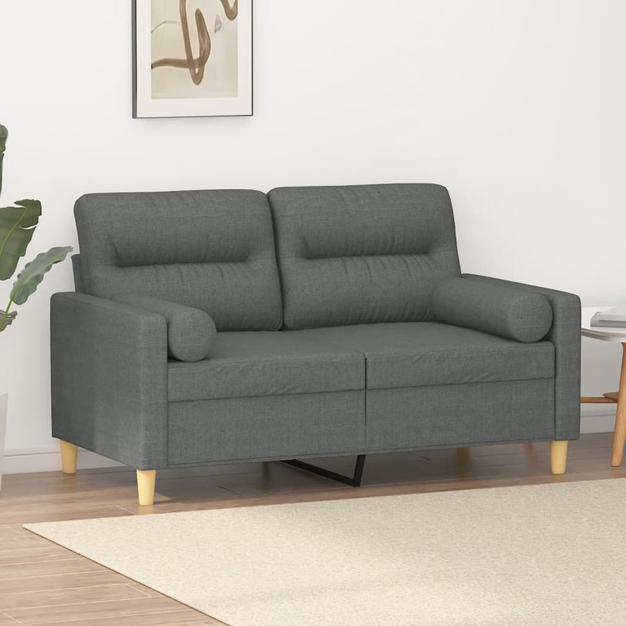 Tweezitsbank Met Sierkussens Stof 120 cm Donkergrijs