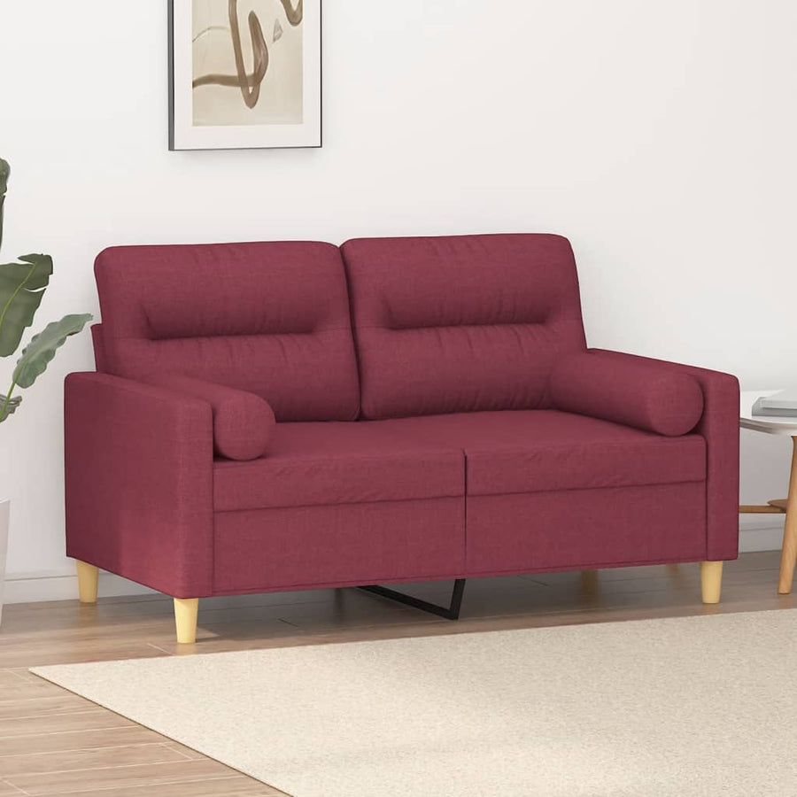 Tweezitsbank Met Sierkussens 120 Cm Stof Wijnrood