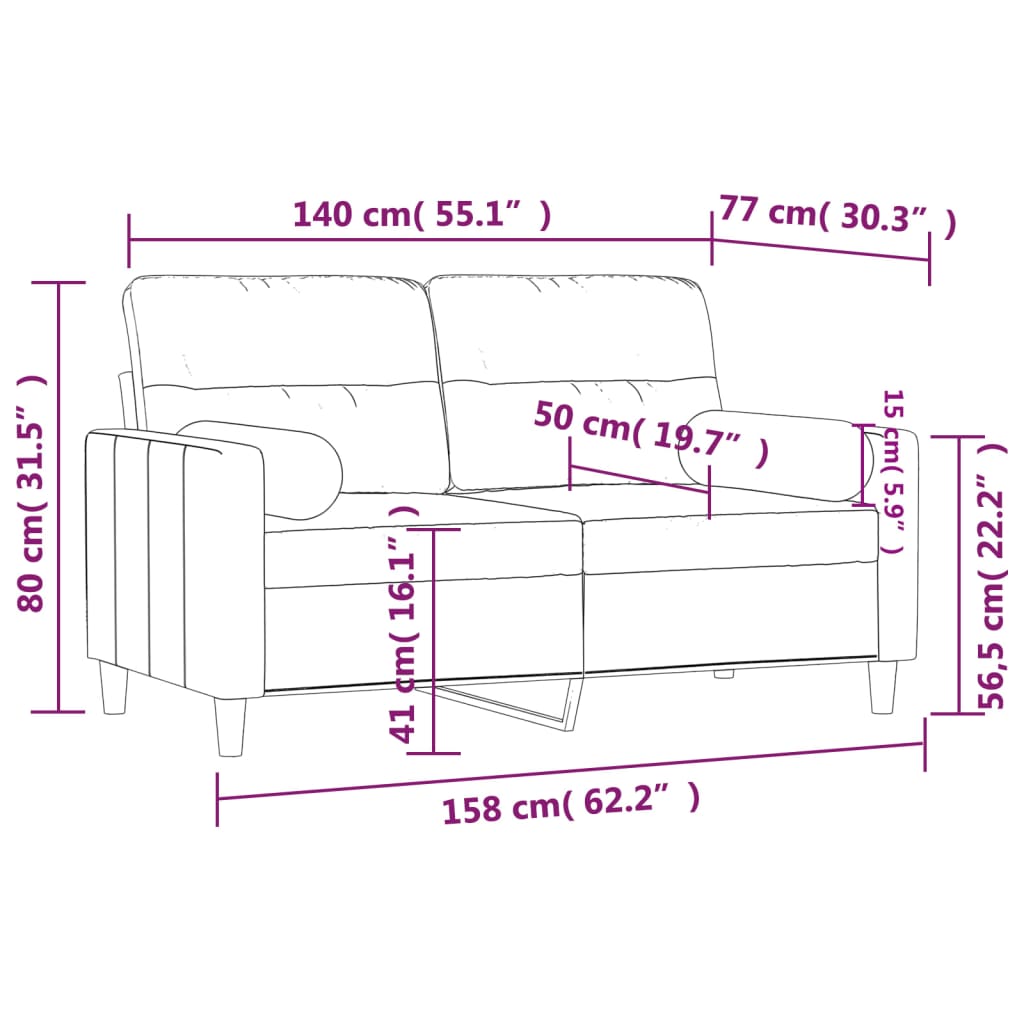 Tweezitsbank Met Sierkussens Stof 140 cm Lichtgrijs