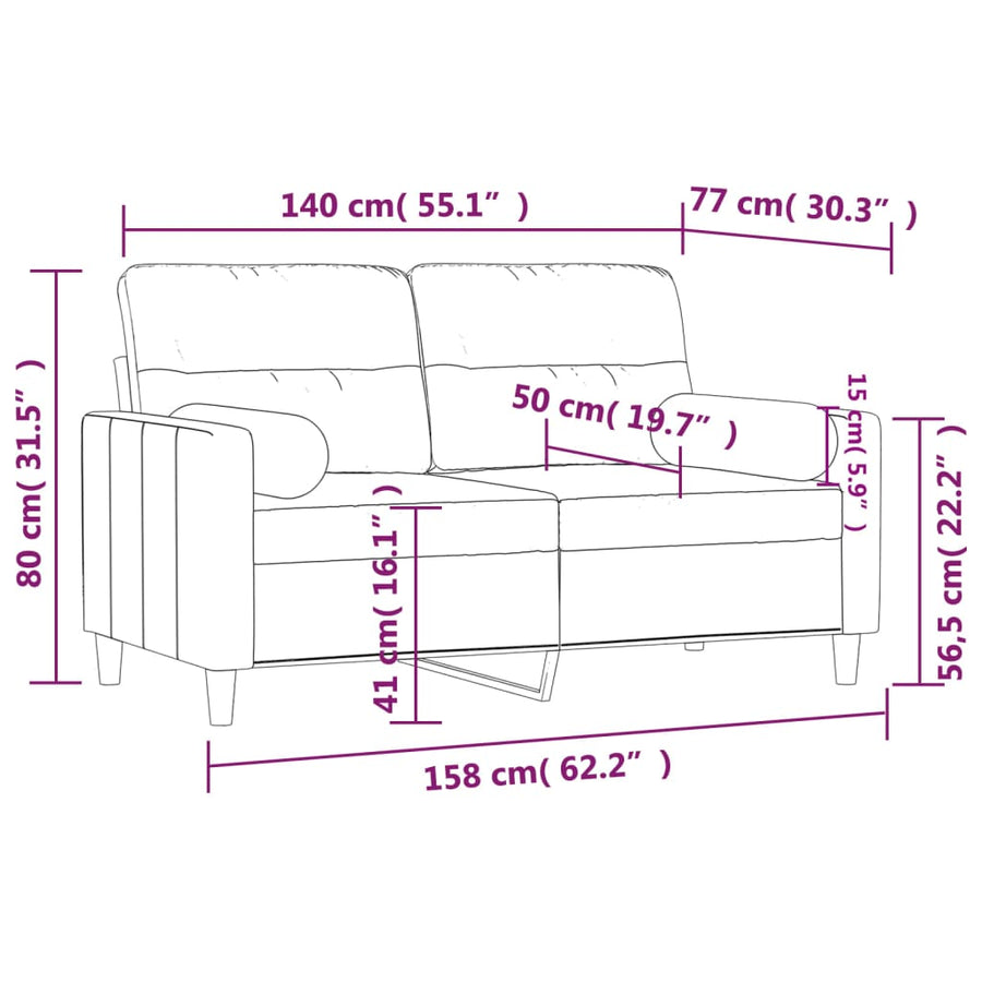 Tweezitsbank Met Sierkussens Stof 140 cm Lichtgrijs