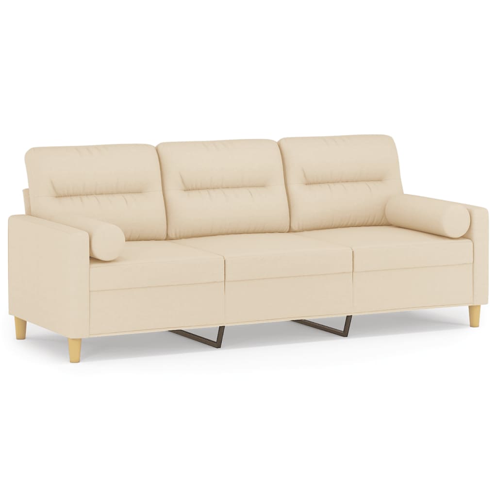 Driezitsbank Met Sierkussens Stof Kleurig 180 cm Crème