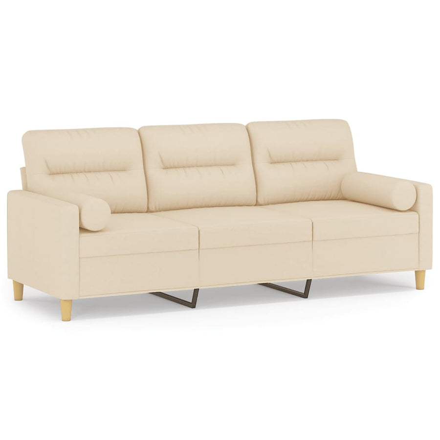 Driezitsbank Met Sierkussens Stof Kleurig 180 cm Crème