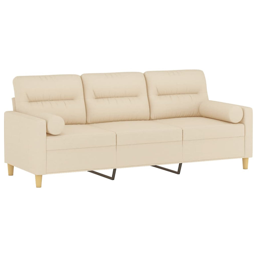 Driezitsbank Met Sierkussens Stof Kleurig 180 cm Crème