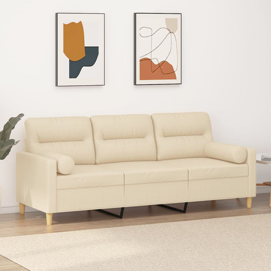 Driezitsbank Met Sierkussens Stof Kleurig 180 cm Crème