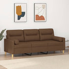 Three-seater sofa with throw pillows 180 cm fabric brown