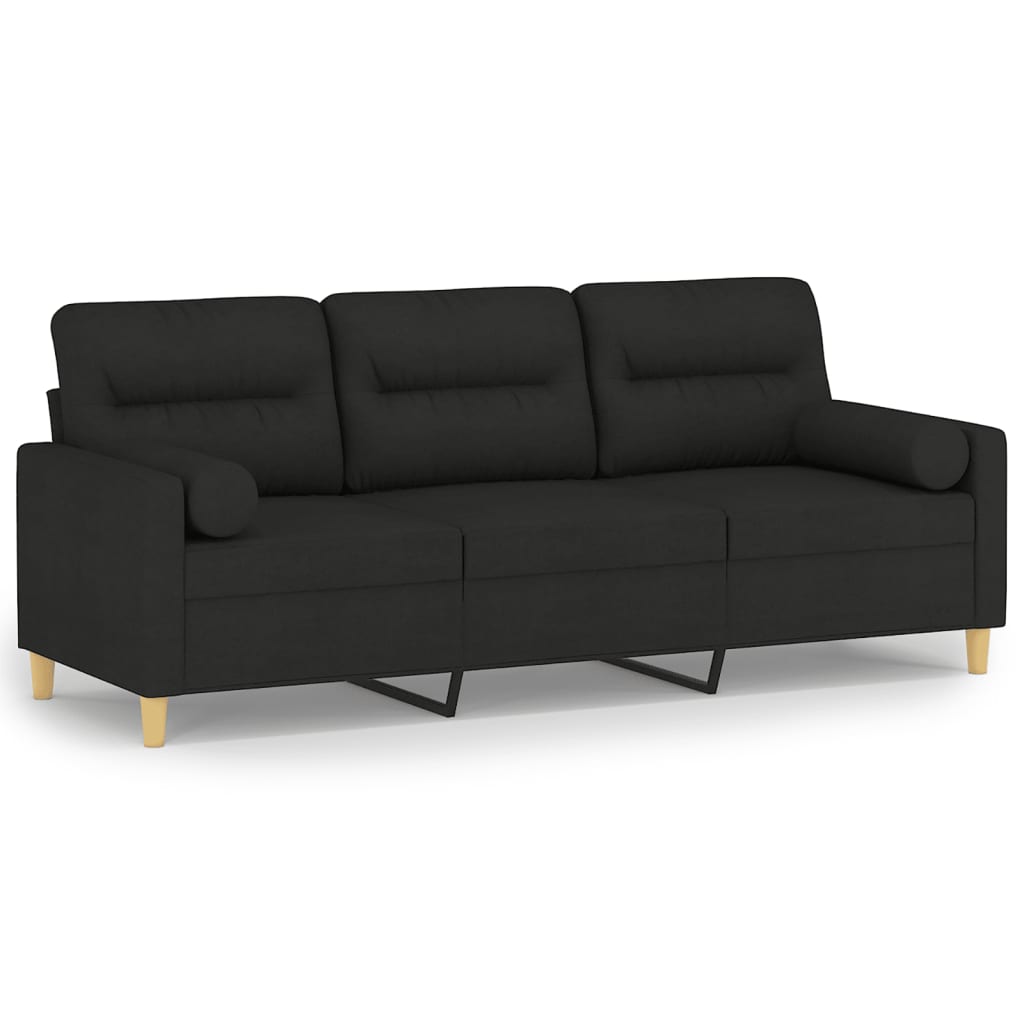 Driezitsbank Met Sierkussens Stof 180 cm Zwart