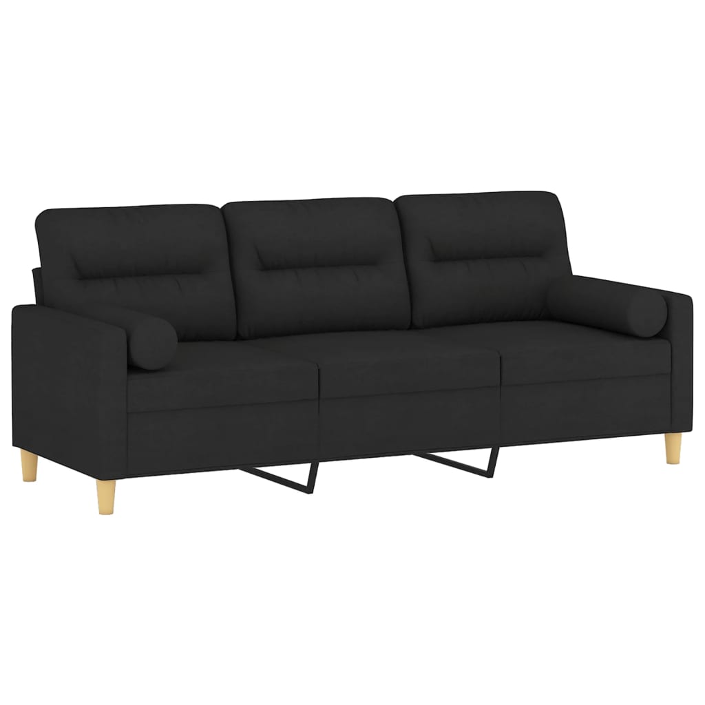 Driezitsbank Met Sierkussens Stof 180 cm Zwart