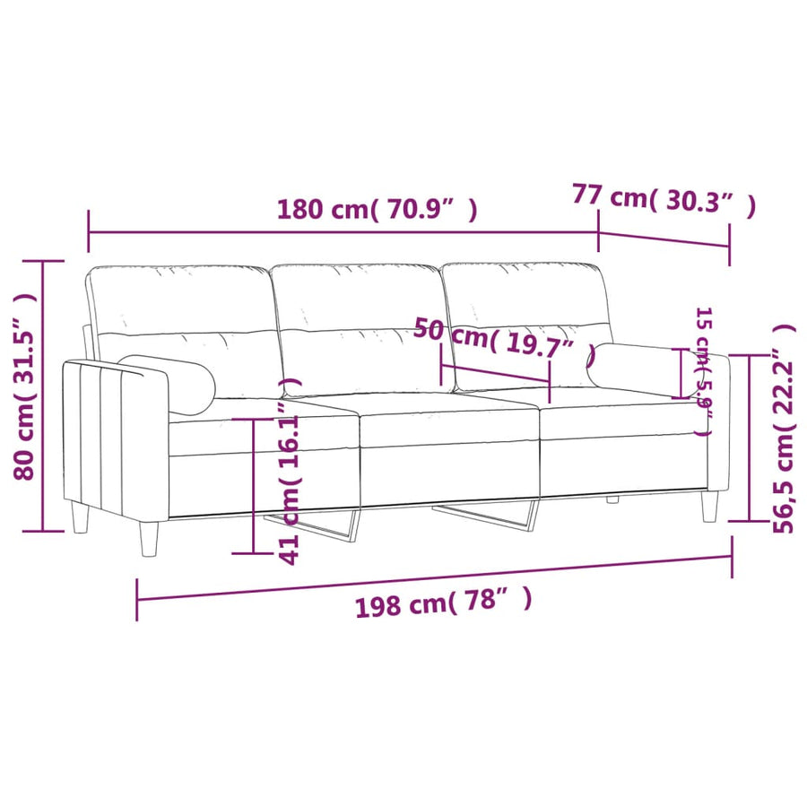 Driezitsbank Met Sierkussens Stof 180 cm Zwart
