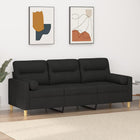 Three-seater sofa with decorative cushions 180 cm black fabric