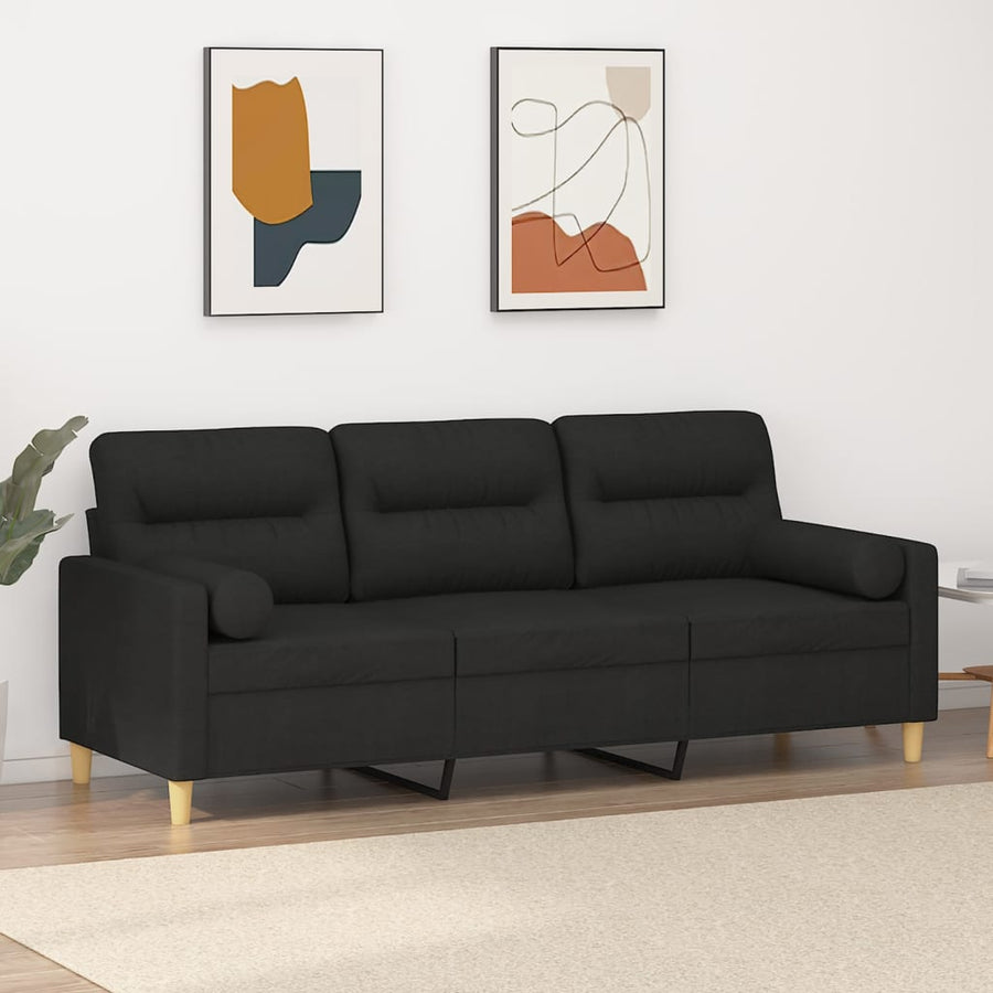 Driezitsbank Met Sierkussens Stof 180 cm Zwart