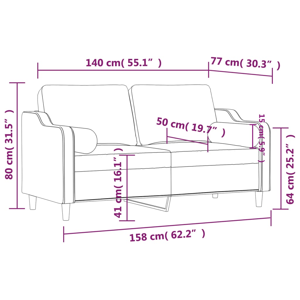 Tweezitsbank Met Sierkussens Stof 140 cm Lichtgrijs