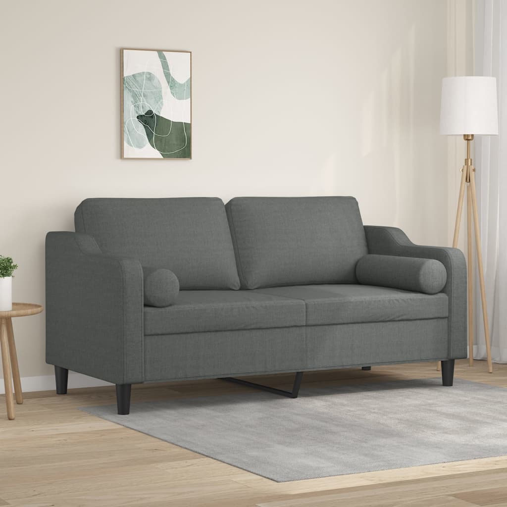 Tweezitsbank Met Sierkussens Stof 140 cm Donkergrijs