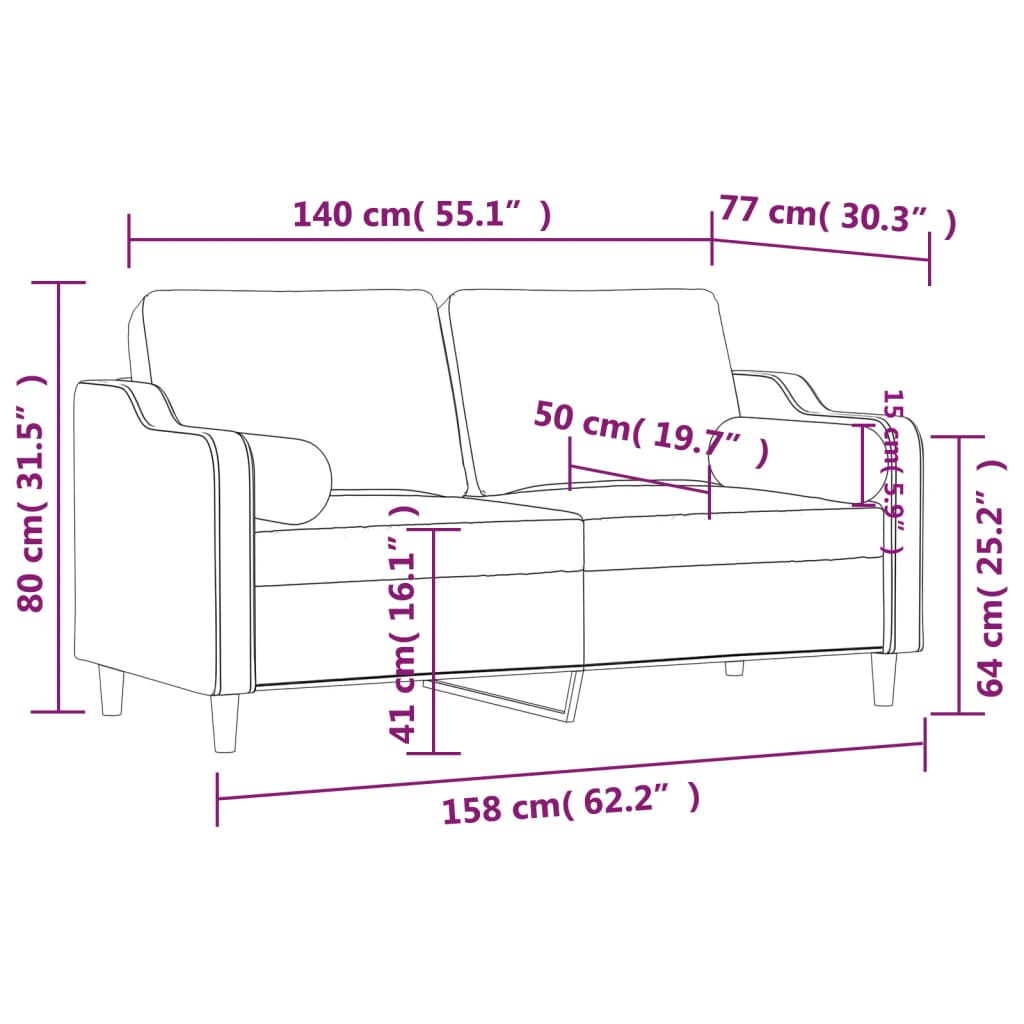 Tweezitsbank Met Sierkussens Stof 140 cm Wijnrood