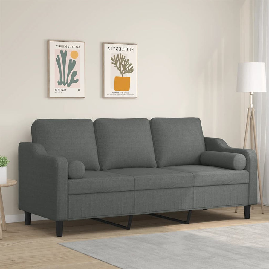 Driezitsbank Met Sierkussens Stof 180 cm Donkergrijs