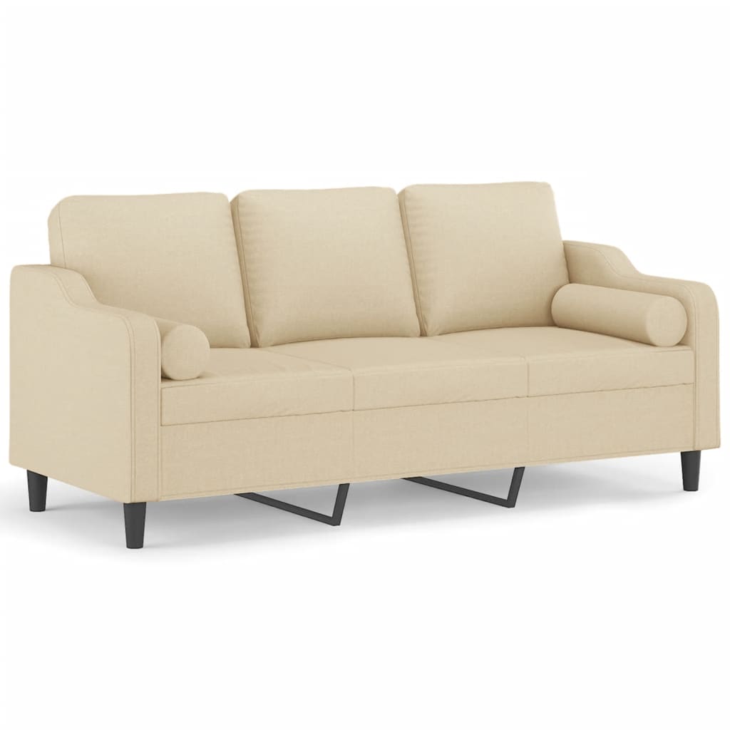 Driezitsbank Met Sierkussens Stof Kleurig 180 cm Crème