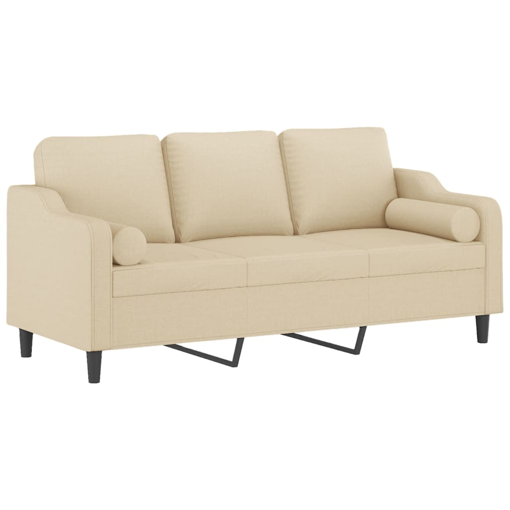 Driezitsbank Met Sierkussens Stof Kleurig 180 cm Crème