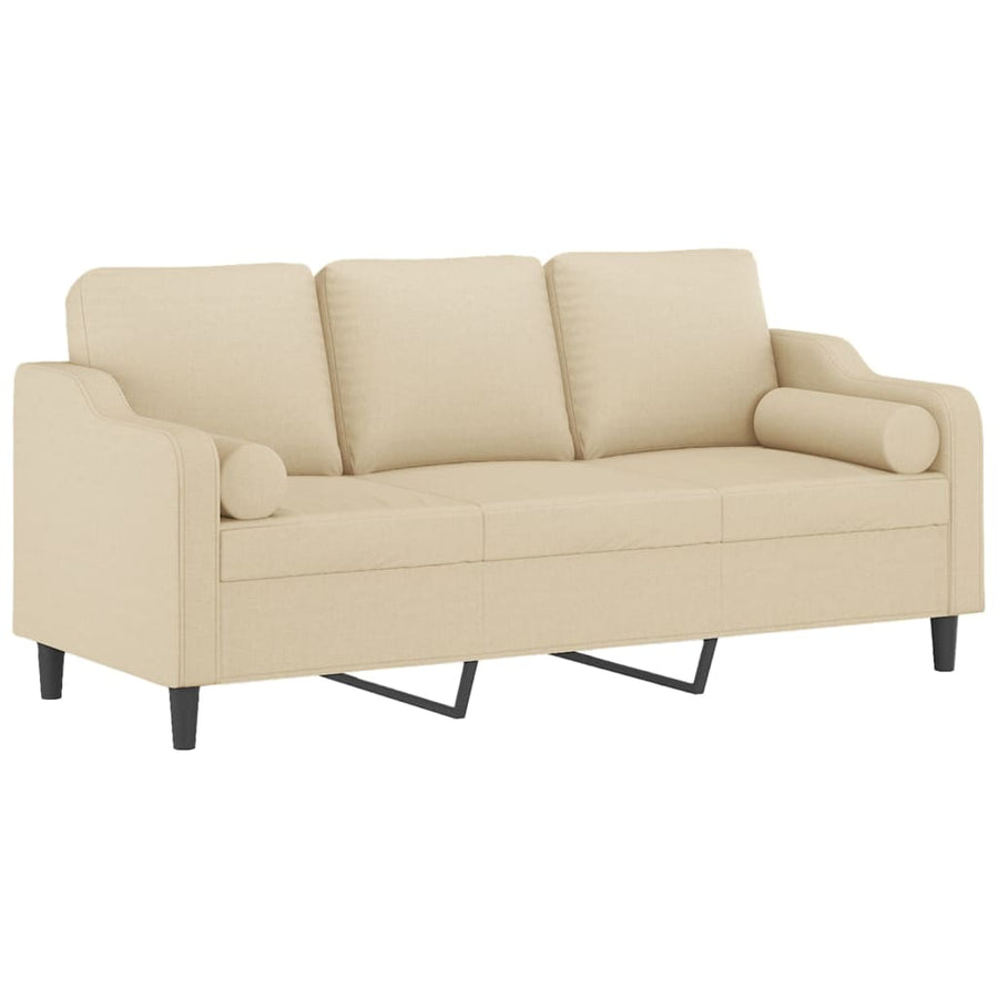 Driezitsbank Met Sierkussens Stof Kleurig 180 cm Crème