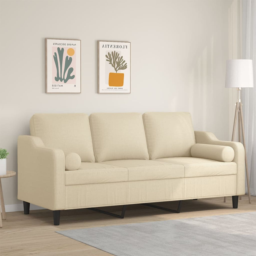 Driezitsbank Met Sierkussens Stof Kleurig 180 cm Crème