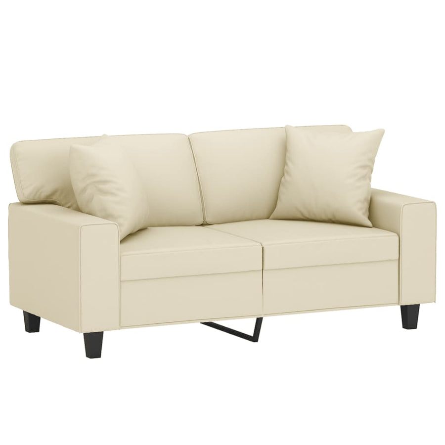 Tweezitsbank met sierkussens 120 cm kunstleer crèmekleurig