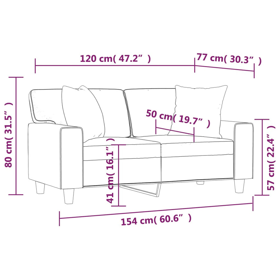 Tweezitsbank met sierkussens 120 cm kunstleer crèmekleurig