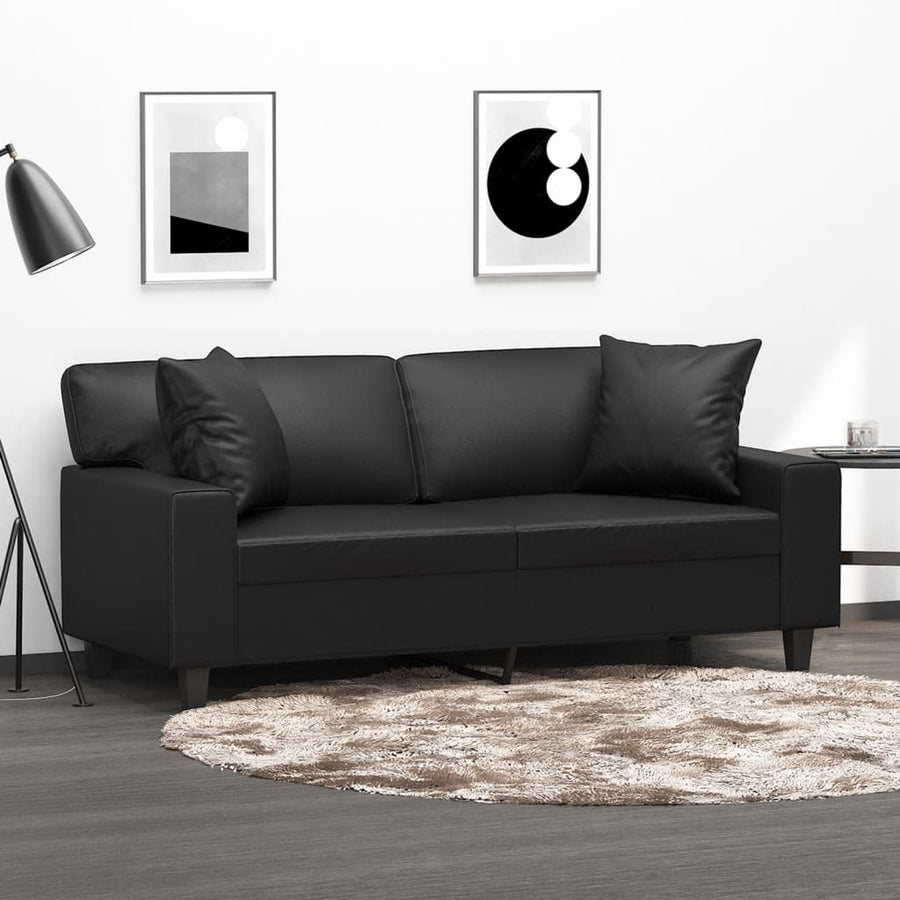 Tweezitsbank Met Sierkussens Kunstleer 140 cm Zwart