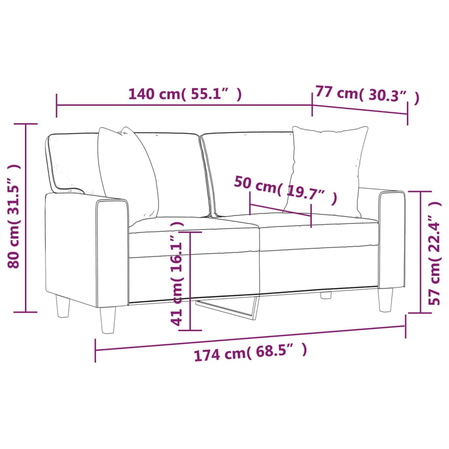 Tweezitsbank Met Sierkussens Kunstleer Kleurig 140 cm Crème