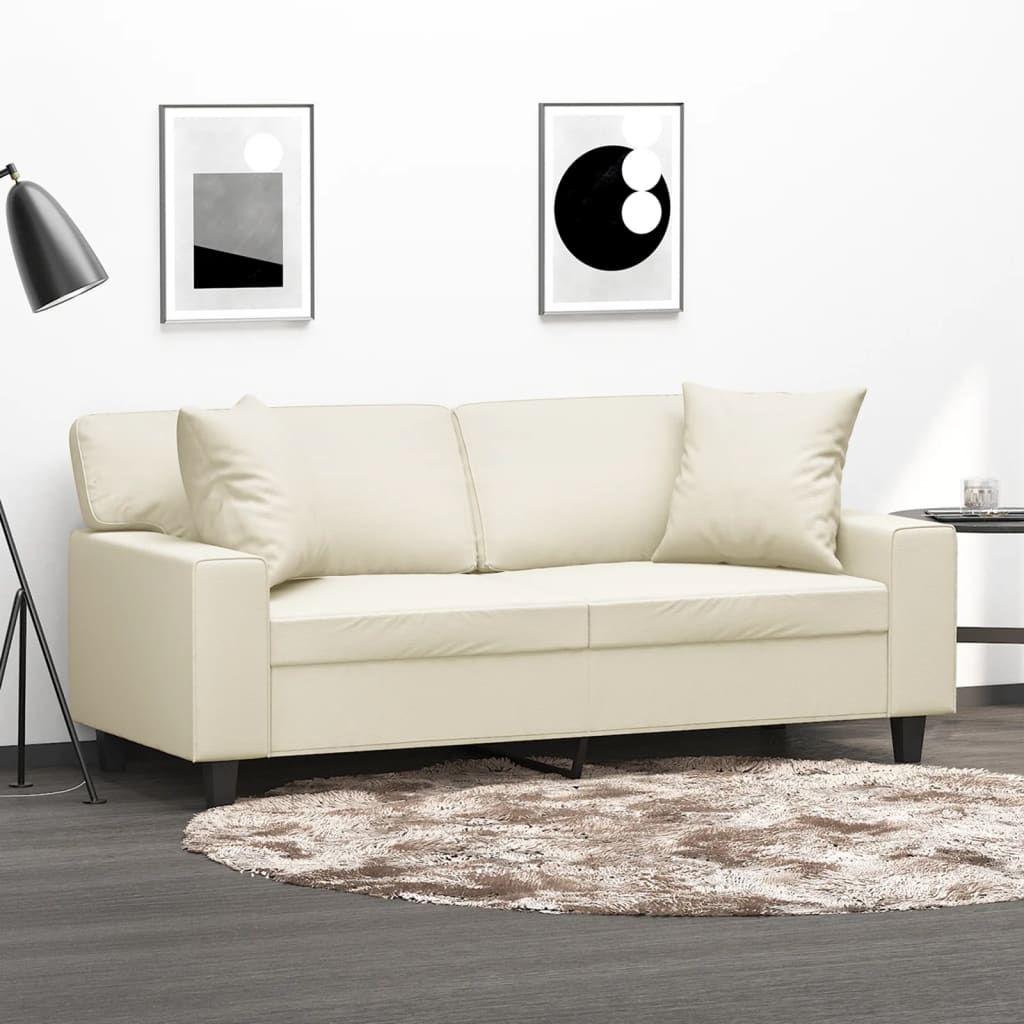 Tweezitsbank Met Sierkussens Kunstleer Kleurig 140 cm Crème