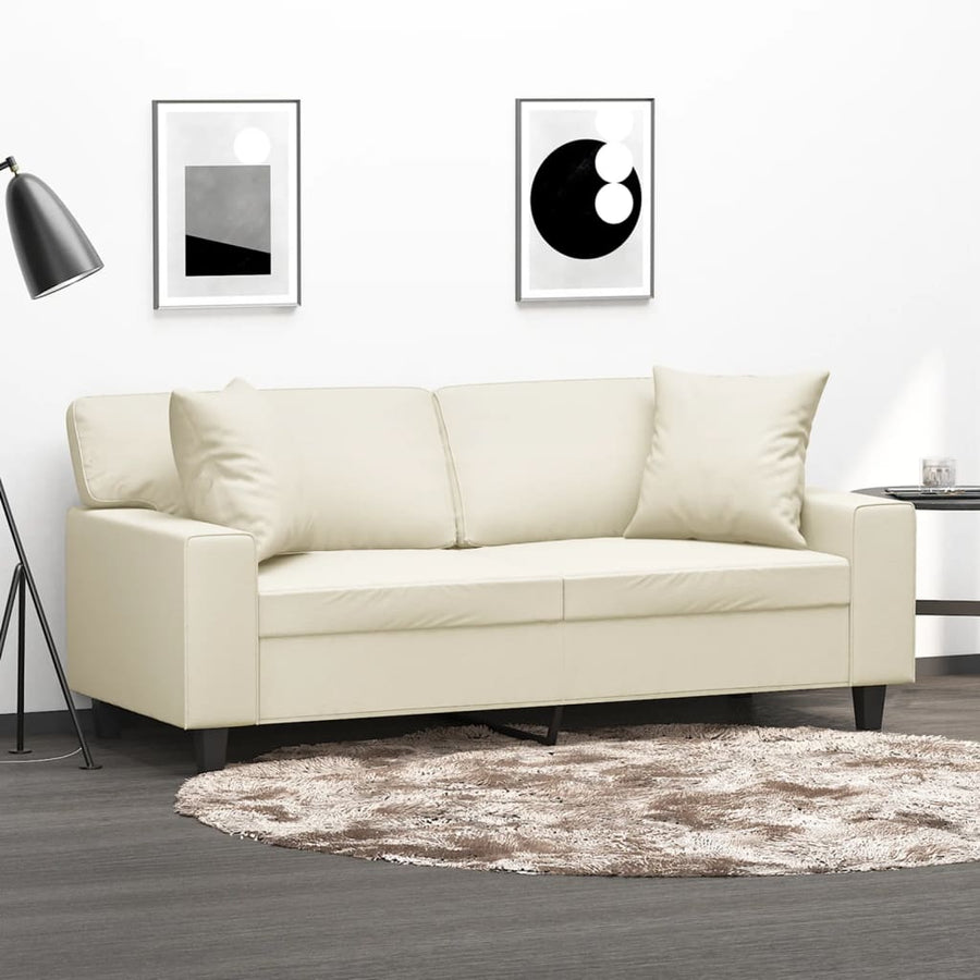 Tweezitsbank Met Sierkussens Kunstleer Kleurig 140 cm Crème