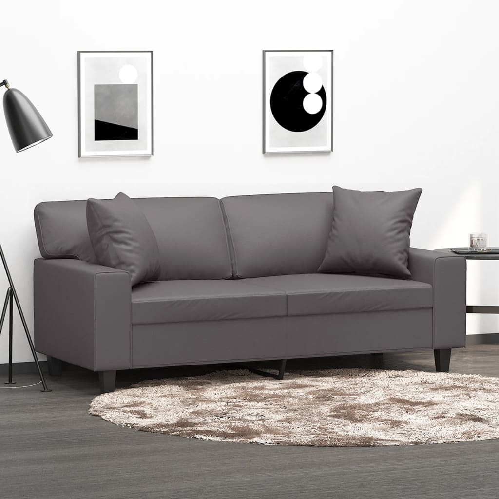 Tweezitsbank Met Sierkussens Kunstleer 140 cm Grijs