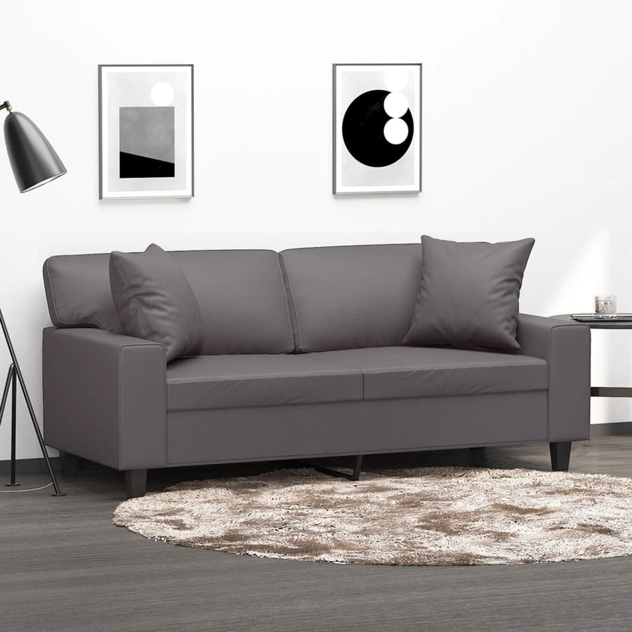 Tweezitsbank Met Sierkussens Kunstleer 140 cm Grijs