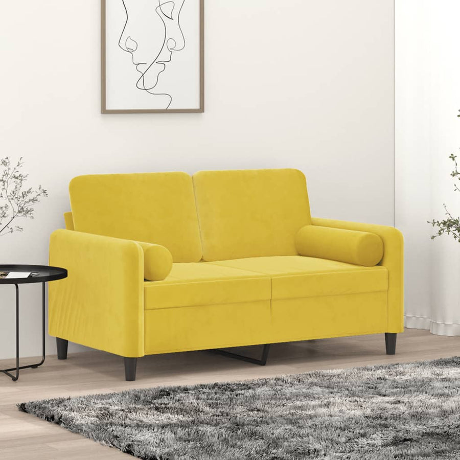 Tweezitsbank Met Sierkussens Fluweel 120 cm Geel