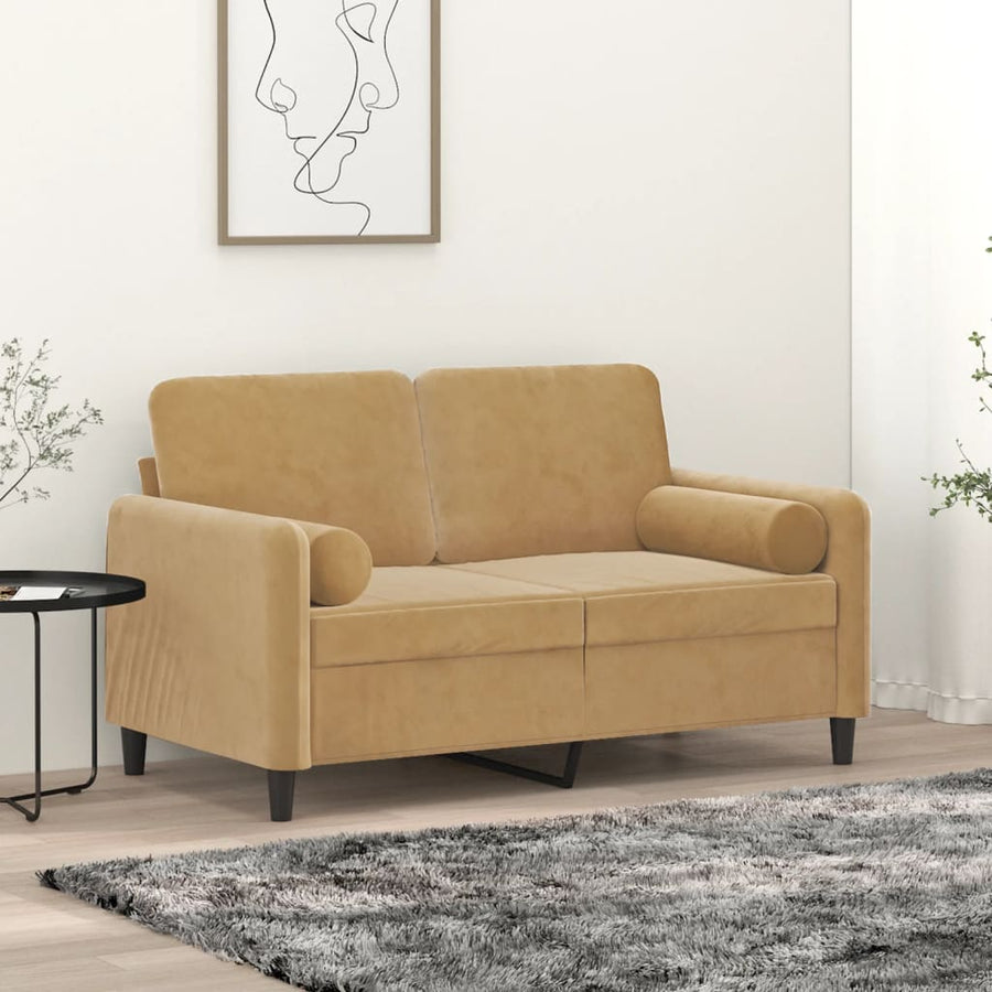 Tweezitsbank Met Sierkussens Fluweel 120 cm Bruin