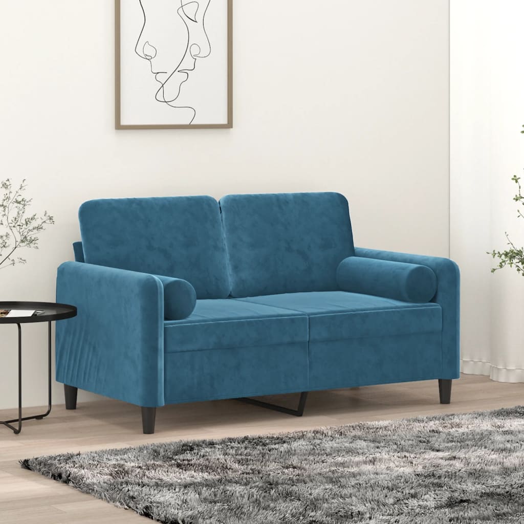 Tweezitsbank Met Sierkussens Fluweel 120 cm Blauw