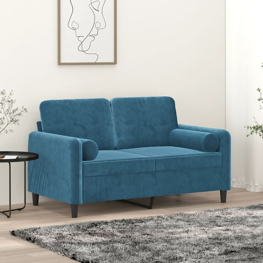 Tweezitsbank Met Sierkussens Fluweel 120 cm Blauw