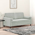 Two-seater sofa with decorative cushions 140 cm velvet light grey