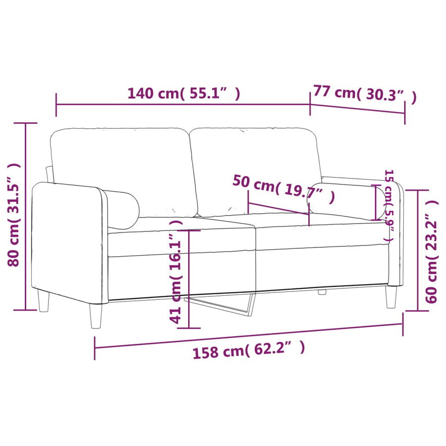 Tweezitsbank Met Sierkussens Fluweel 140 cm Donkergrijs