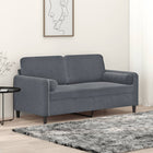 Two-seater sofa with throw pillows 140 cm velvet dark grey
